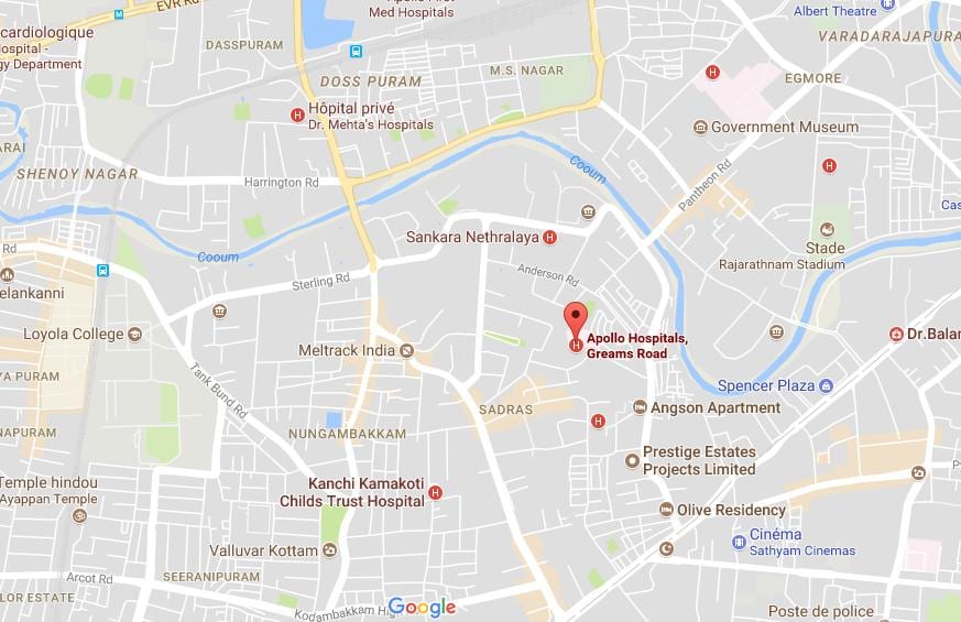 Rumah sakit Apollo Chennai Greams peta jalan
